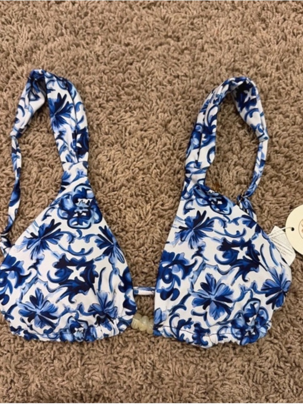 Blue & White Floral Triangle Bikini Top